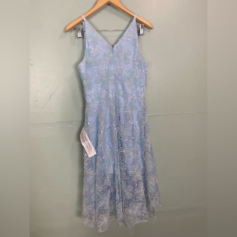 Dress The Population Audrey Sleeveless Lace Overlay Midi Dress Blue Tulle Sz L - Picture 7 of 10